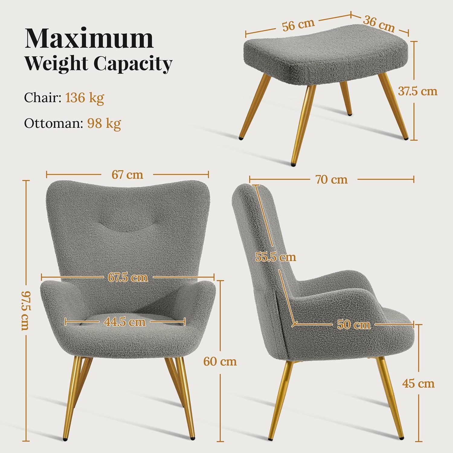 Yaheetech Boucle Reading Chair and Ottoman: image 3