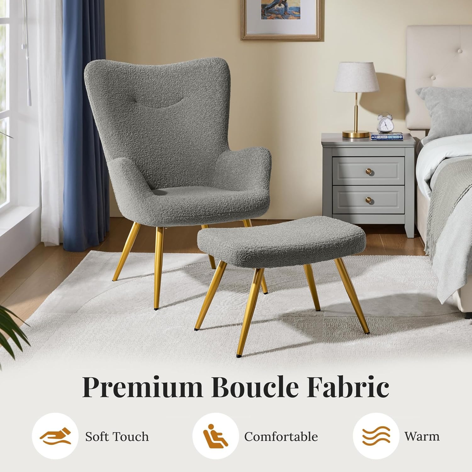 Yaheetech Boucle Reading Chair and Ottoman: image 5