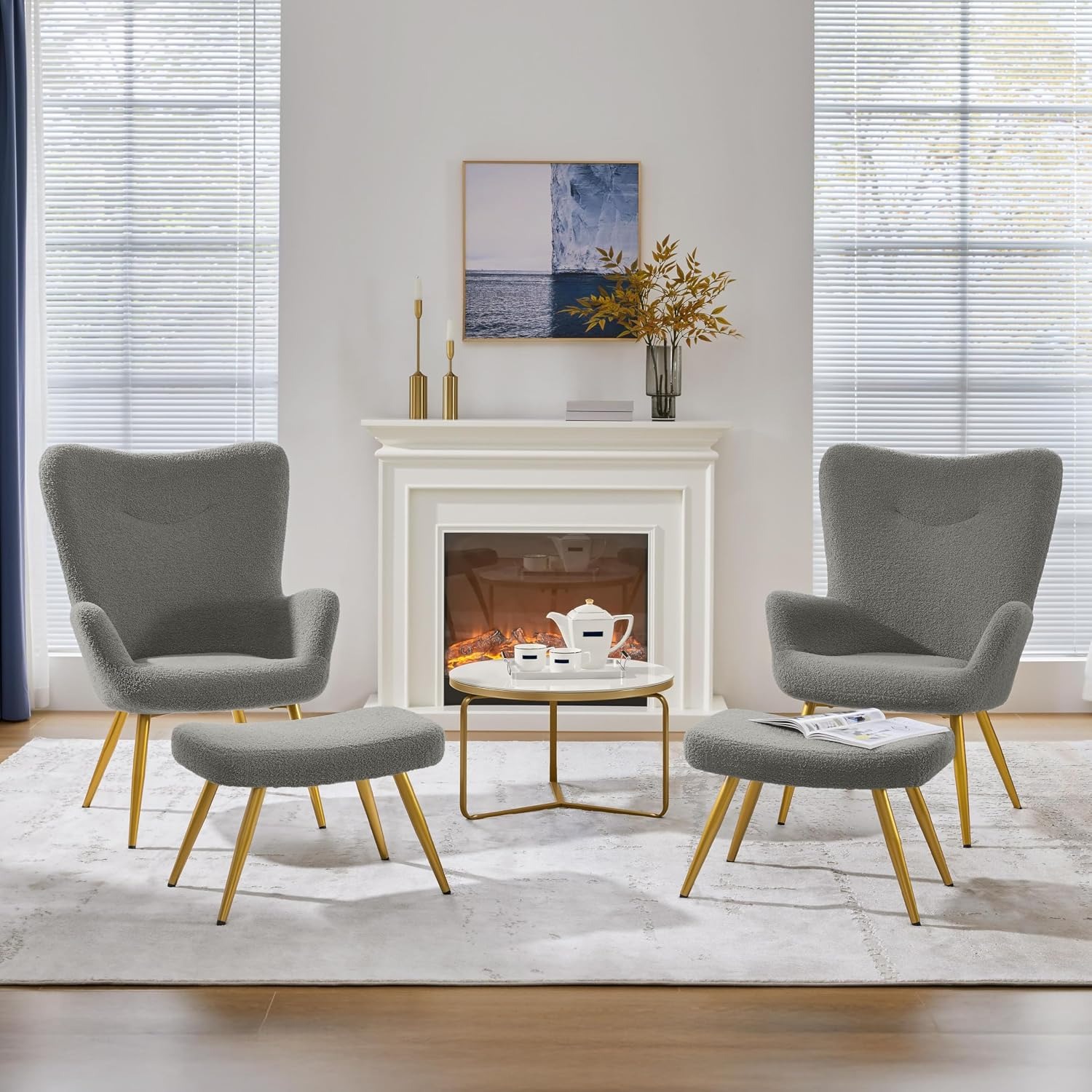 Yaheetech Boucle Reading Chair and Ottoman: image 6