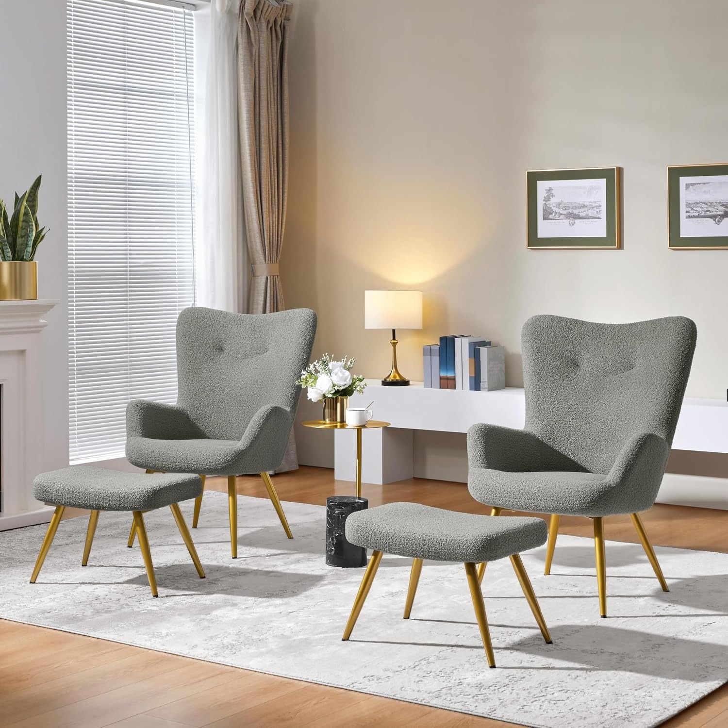 Yaheetech Boucle Reading Chair and Ottoman: image 7
