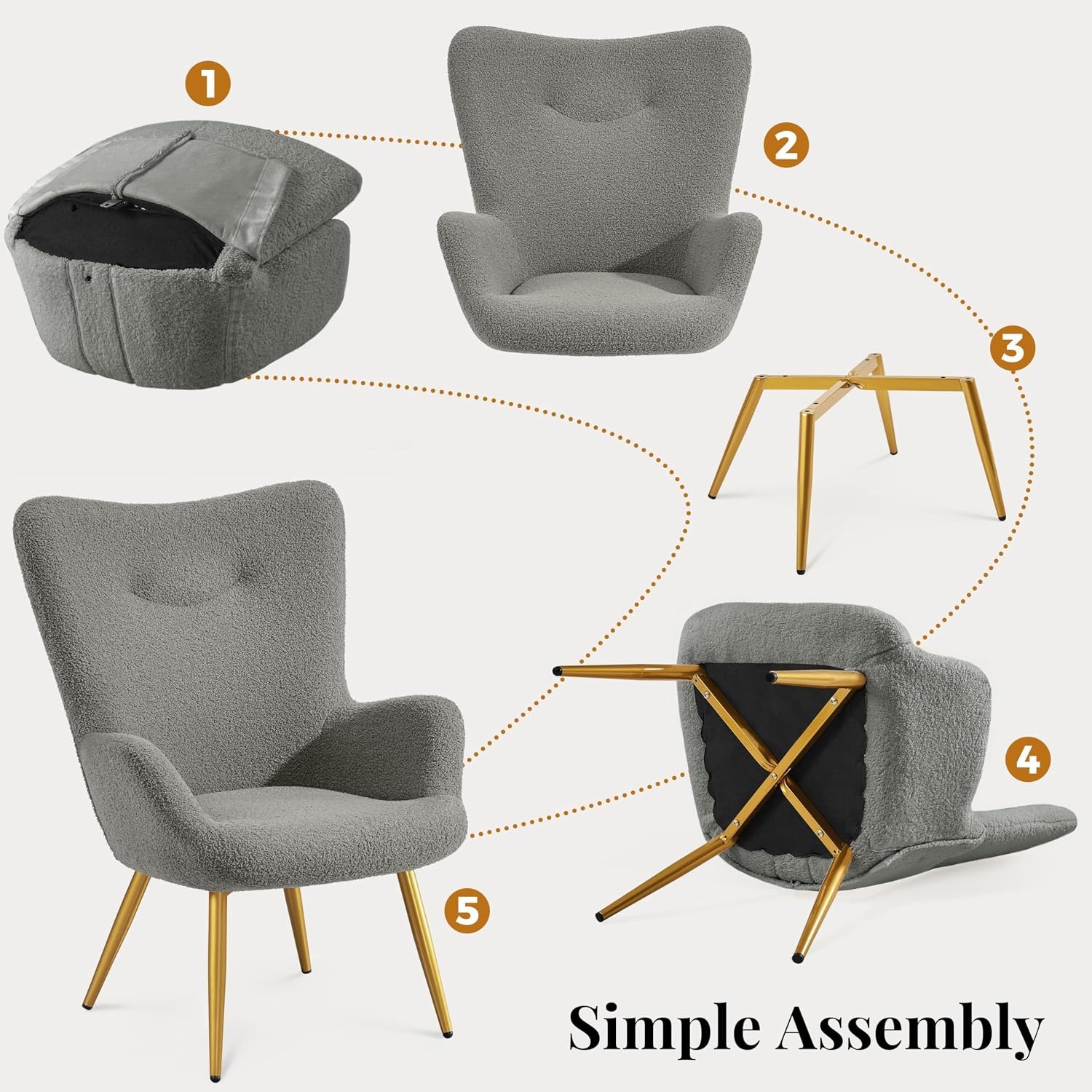 Yaheetech Boucle Reading Chair and Ottoman: image 8