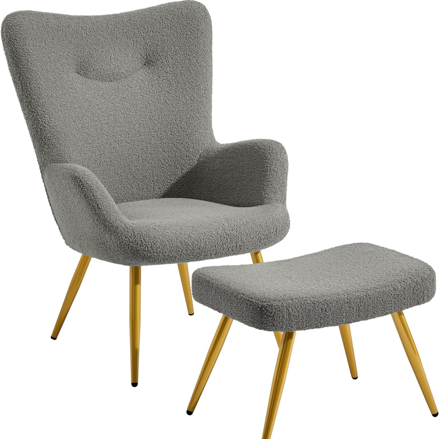 Yaheetech Boucle Reading Chair and Ottoman: image 1
