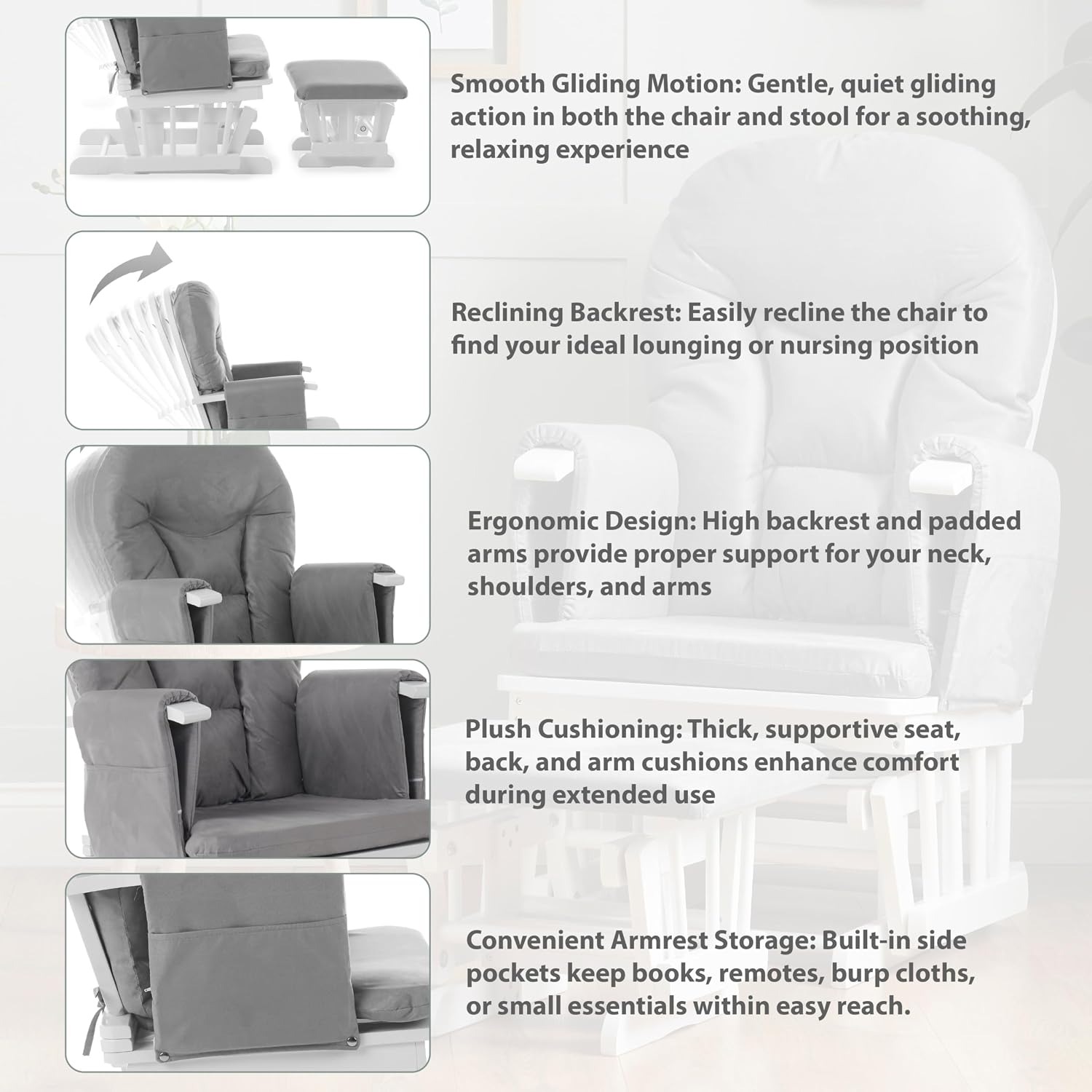 Obaby Seven-Position Nursery Glider Chair with Stool