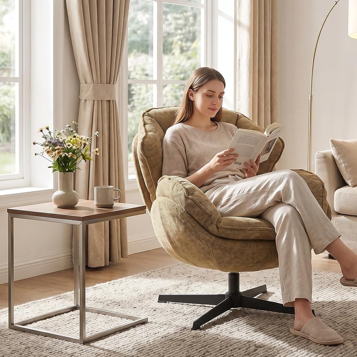 Chairus Yellow Chenille Swivel Accent Chair: image 3