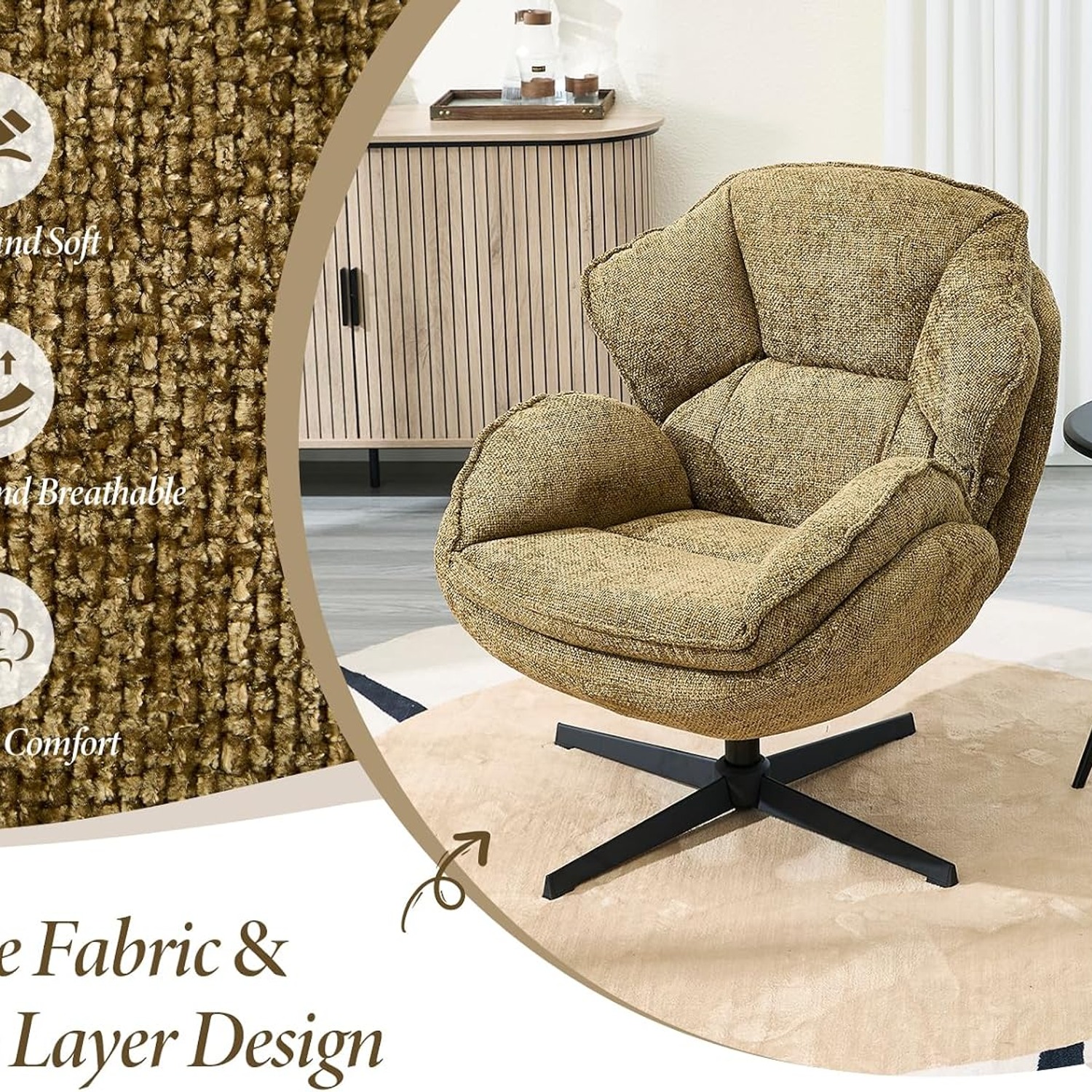 Chairus Yellow Chenille Swivel Accent Chair: image 4