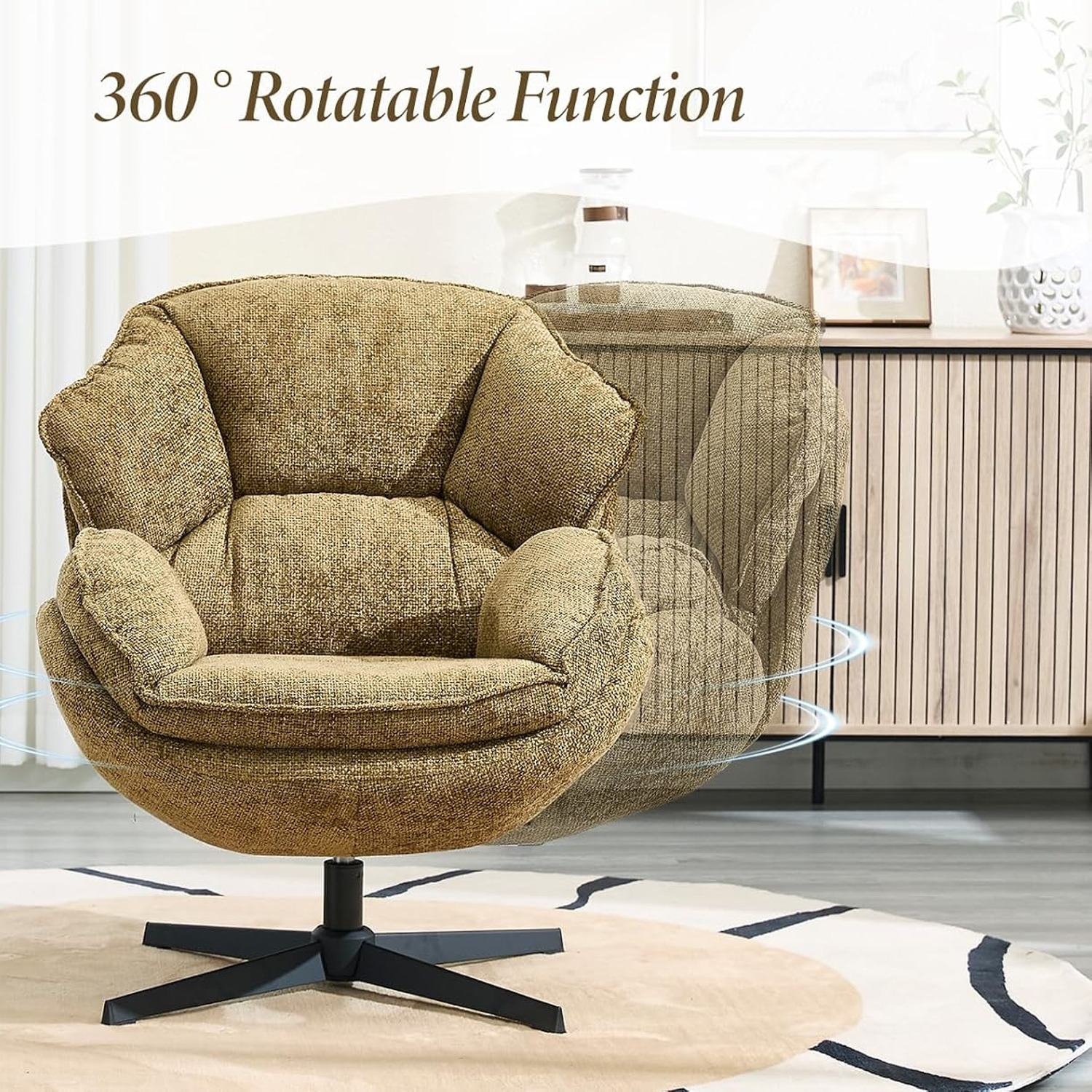 Chairus Yellow Chenille Swivel Accent Chair: image 5