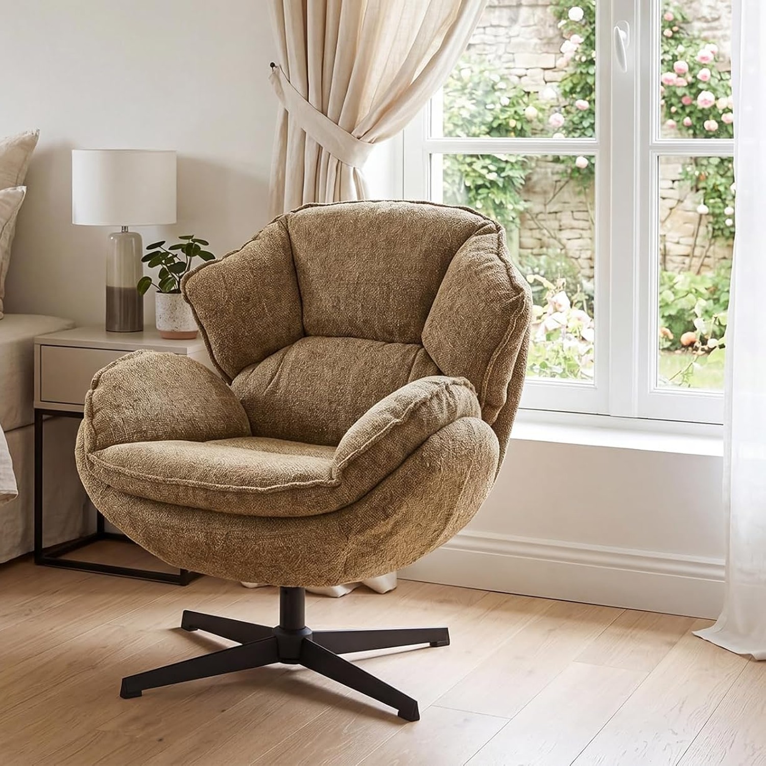 Chairus Yellow Chenille Swivel Accent Chair: image 7