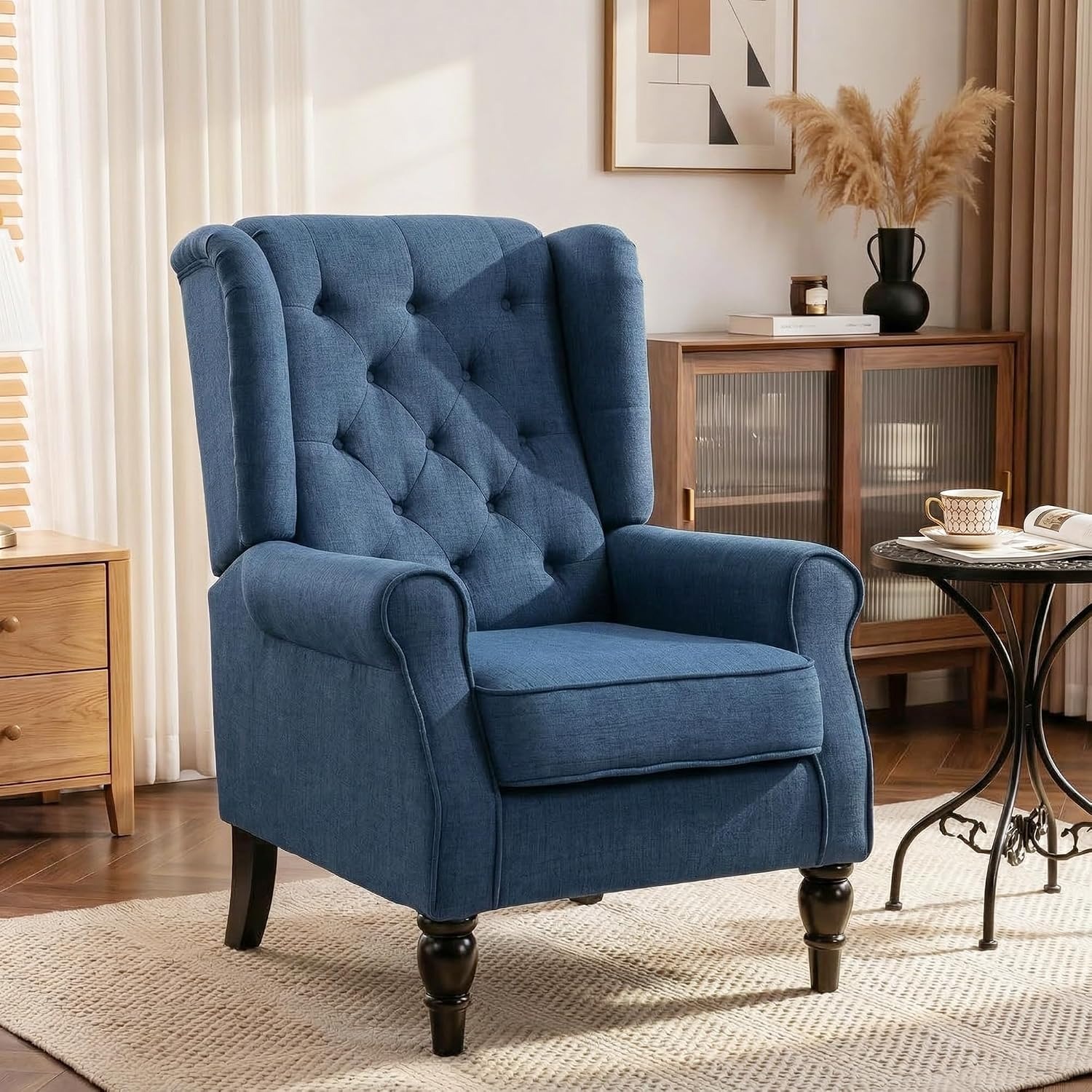 HOMCOM Blue Wingback Armchair: image 1