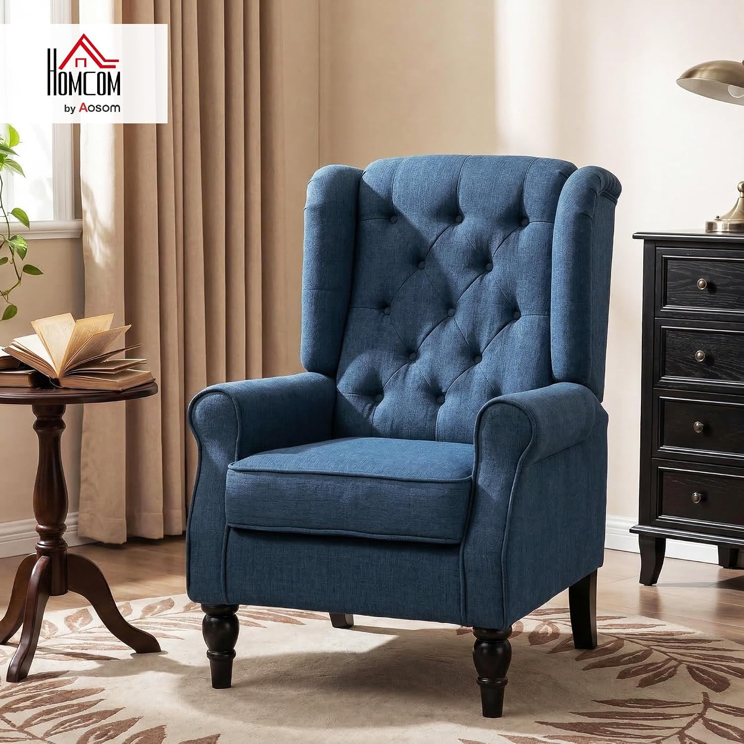 HOMCOM Blue Wingback Armchair: image 3