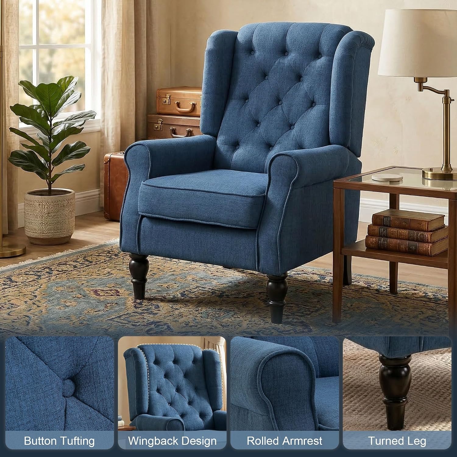 HOMCOM Blue Wingback Armchair: image 4