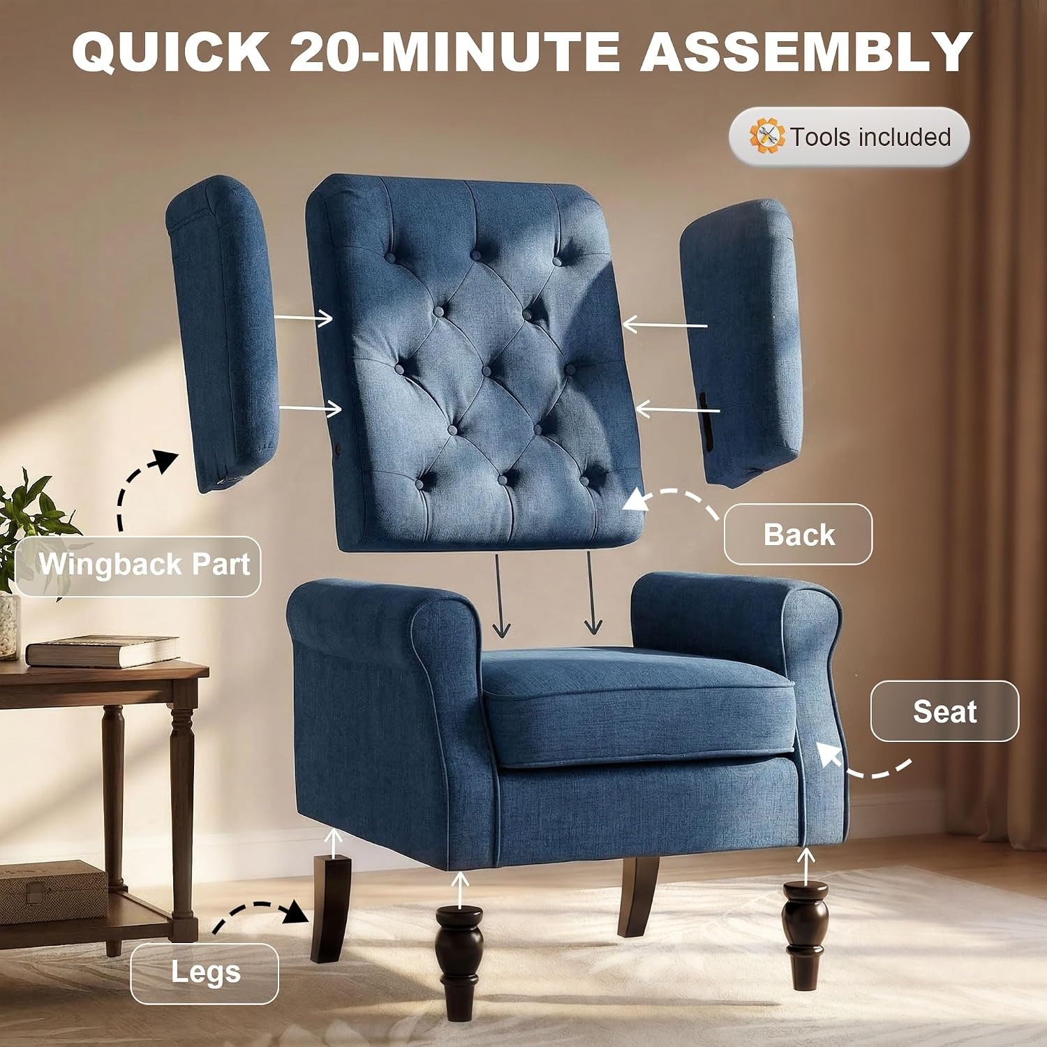 HOMCOM Blue Wingback Armchair: image 7