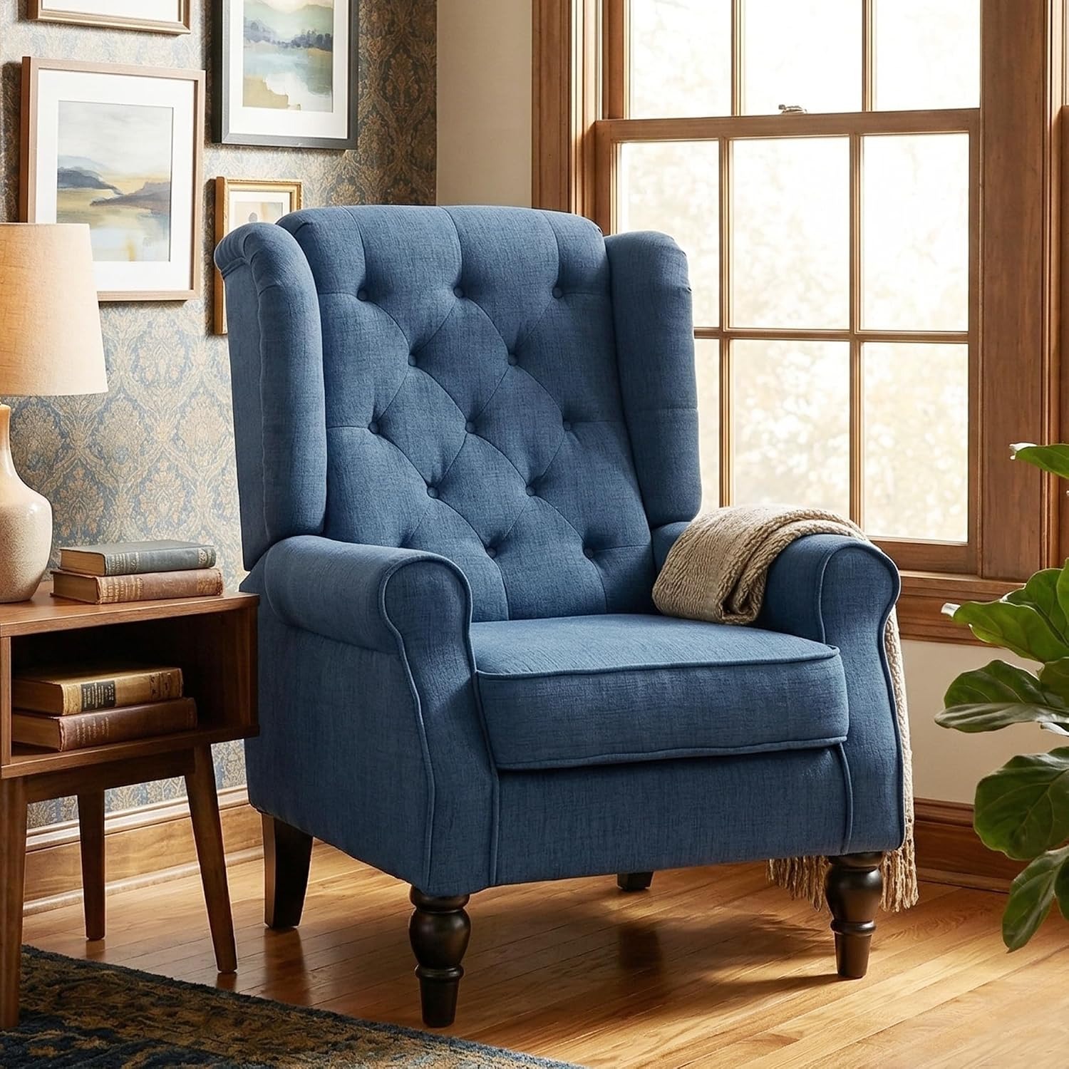 HOMCOM Blue Wingback Armchair: image 8