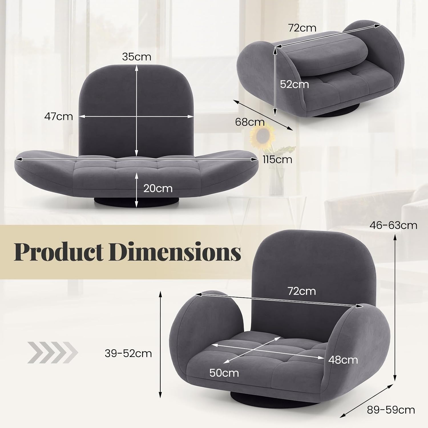 COSTWAY Adjustable Swivel Floor Sofa Chair