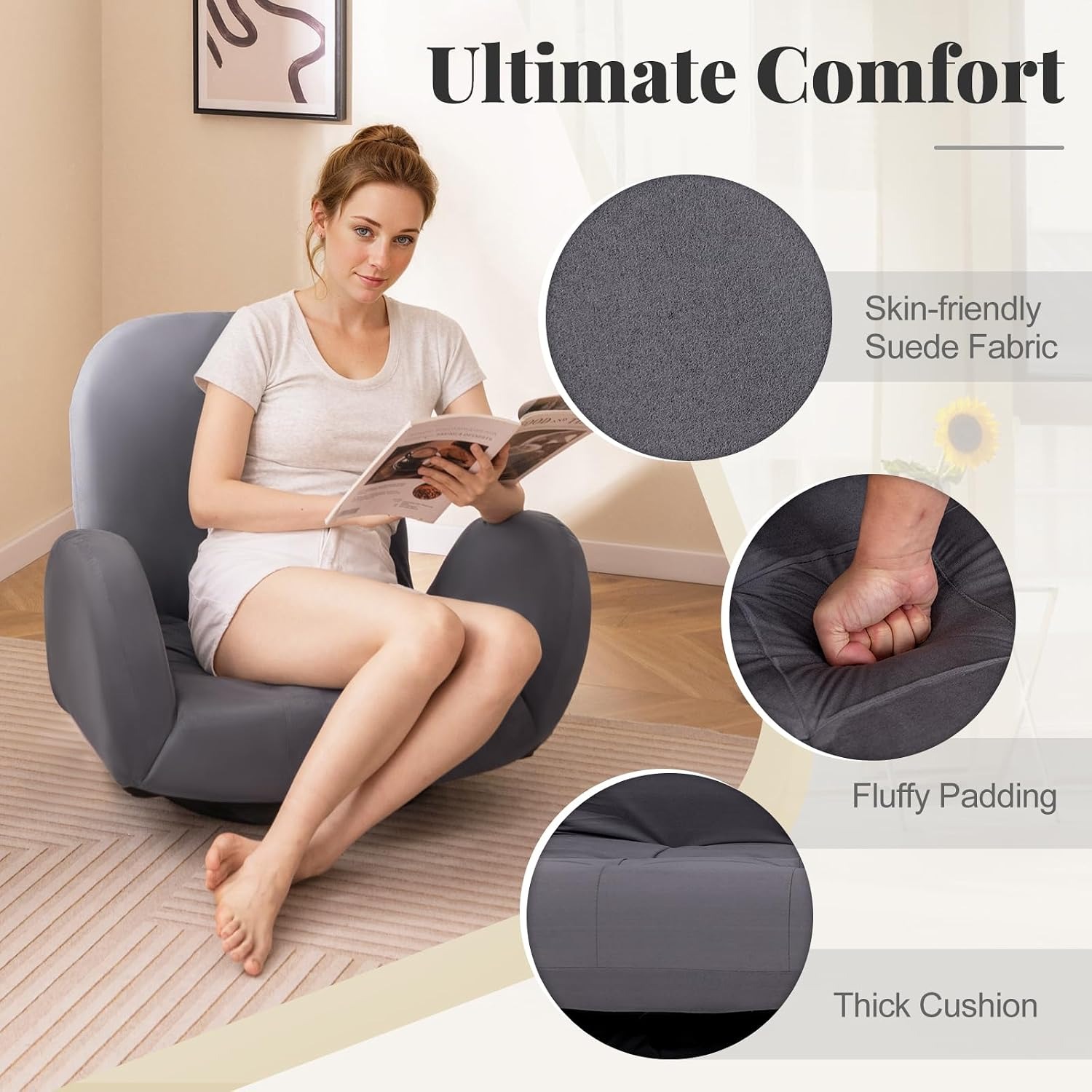 COSTWAY Adjustable Swivel Floor Sofa Chair