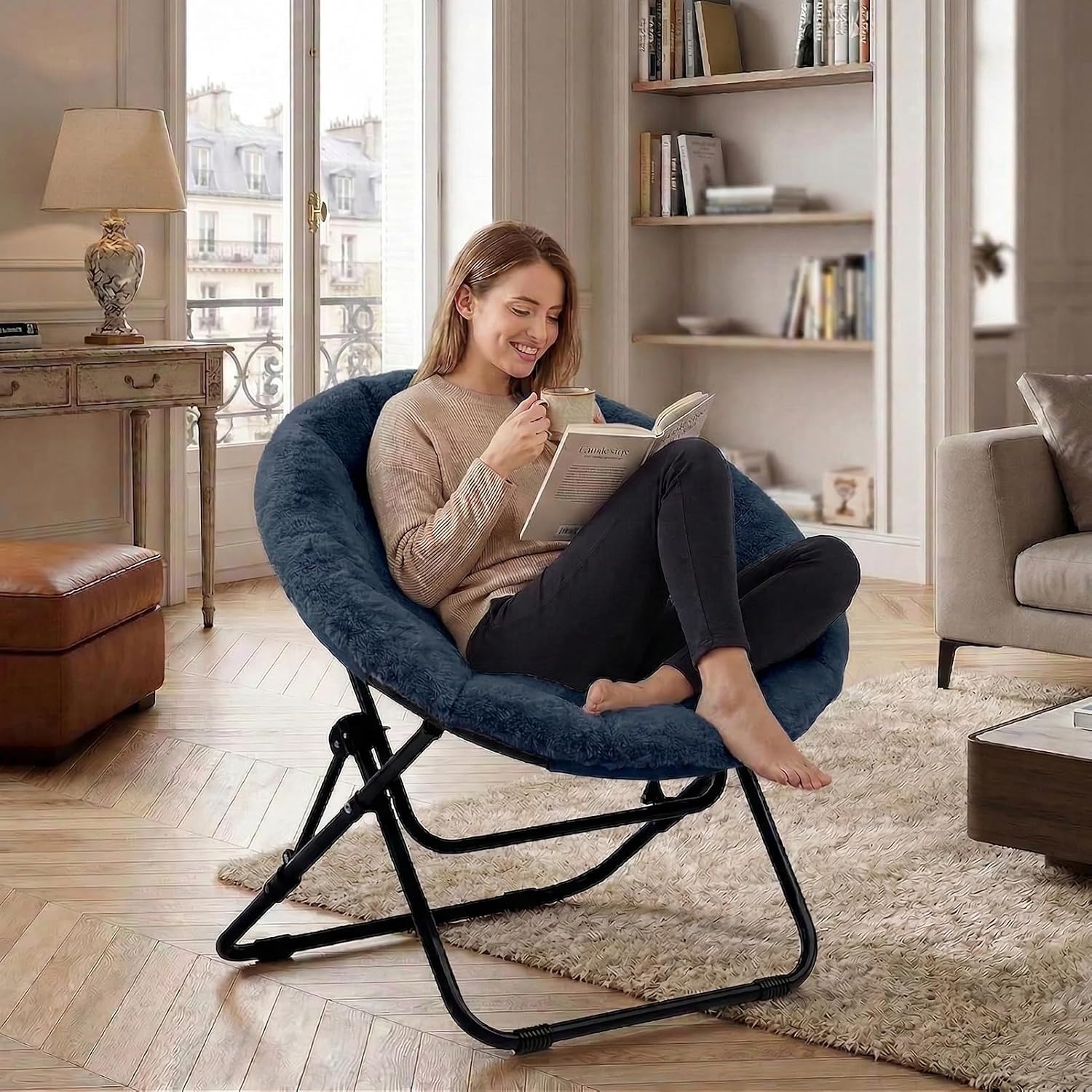 HollyHOME Faux Fur Folding Saucer Chair