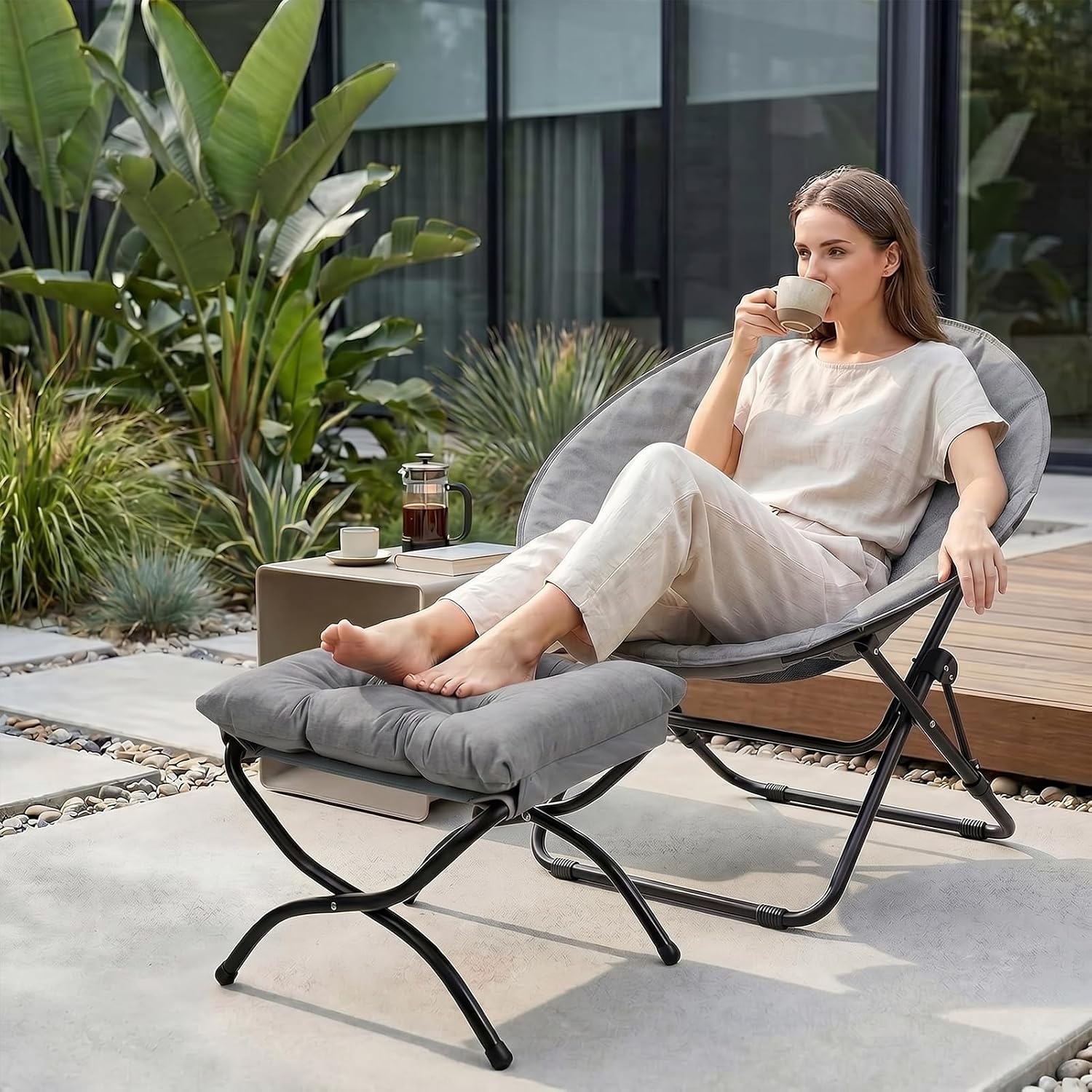 HollyHOME Faux Fur Folding Saucer Chair