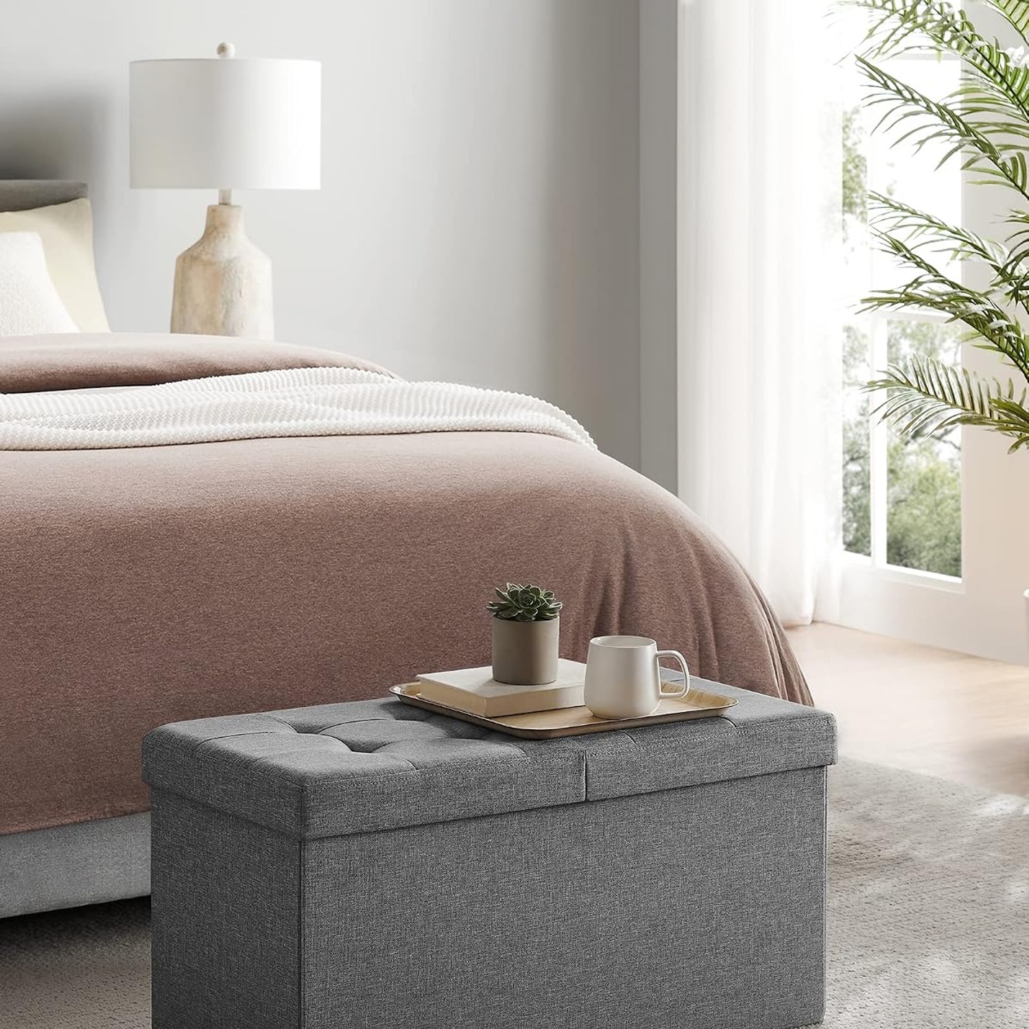 SONGMICS Folding Storage Ottoman Bench