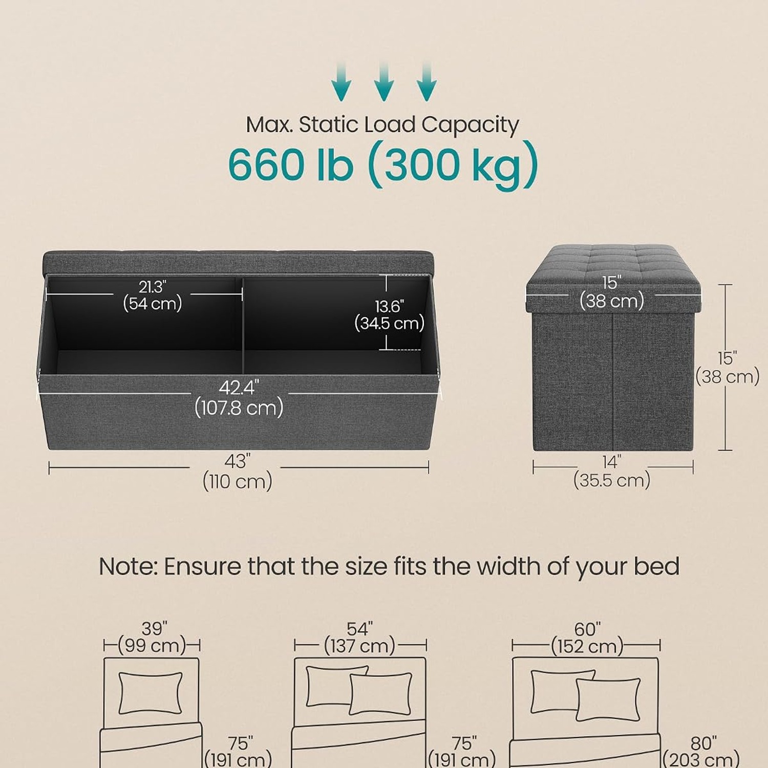 SONGMICS Folding Storage Ottoman Bench