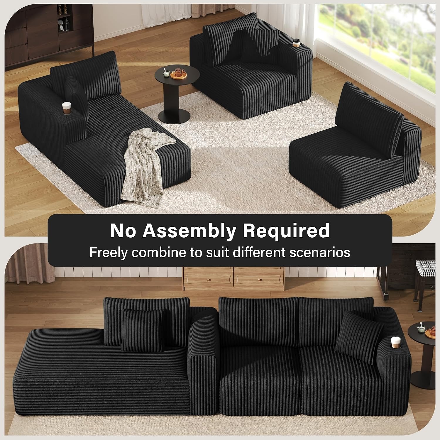 DURASPACE Corduroy L-Shaped Sectional Sofa