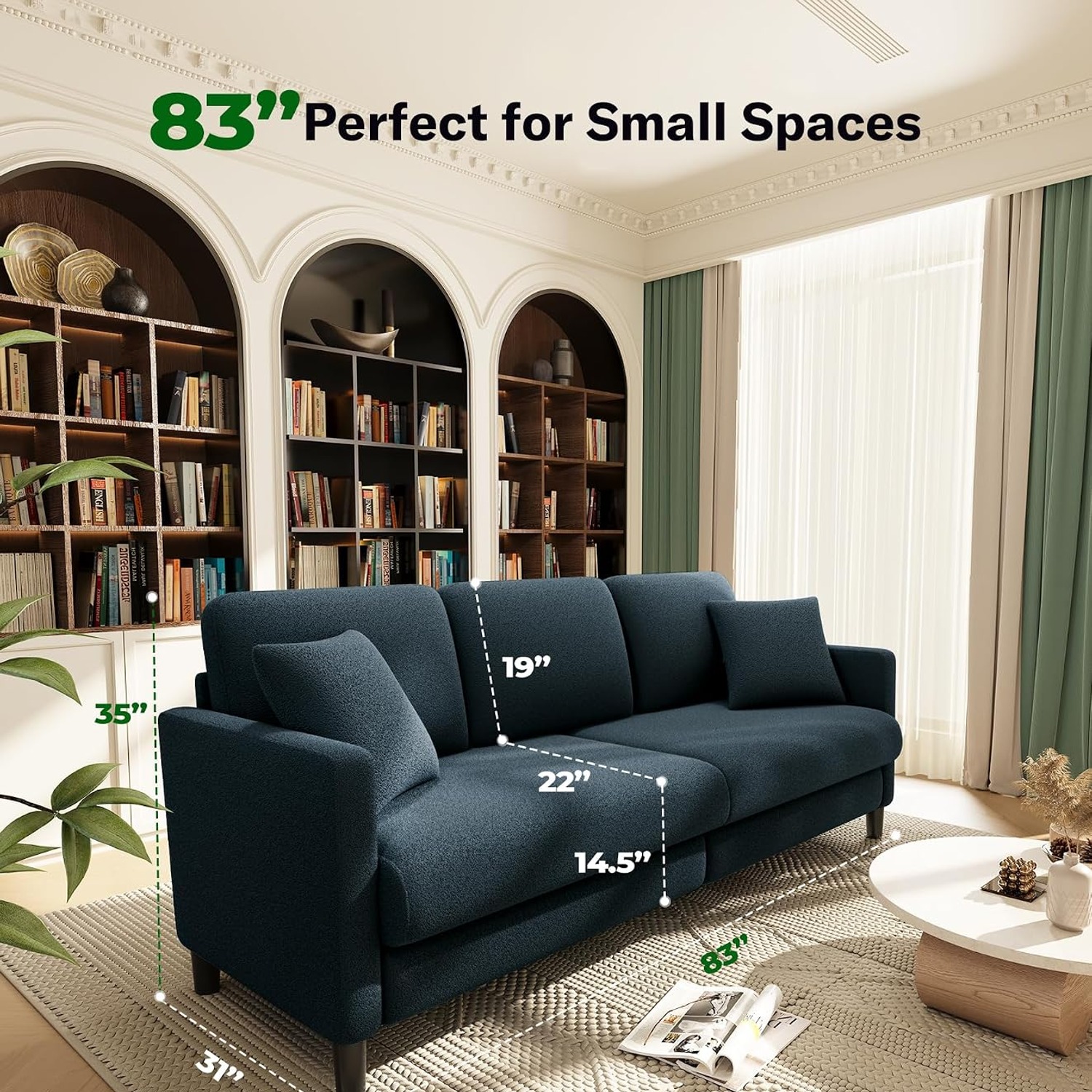 Welzona Blue Grey Three Seater Sofa: image 2