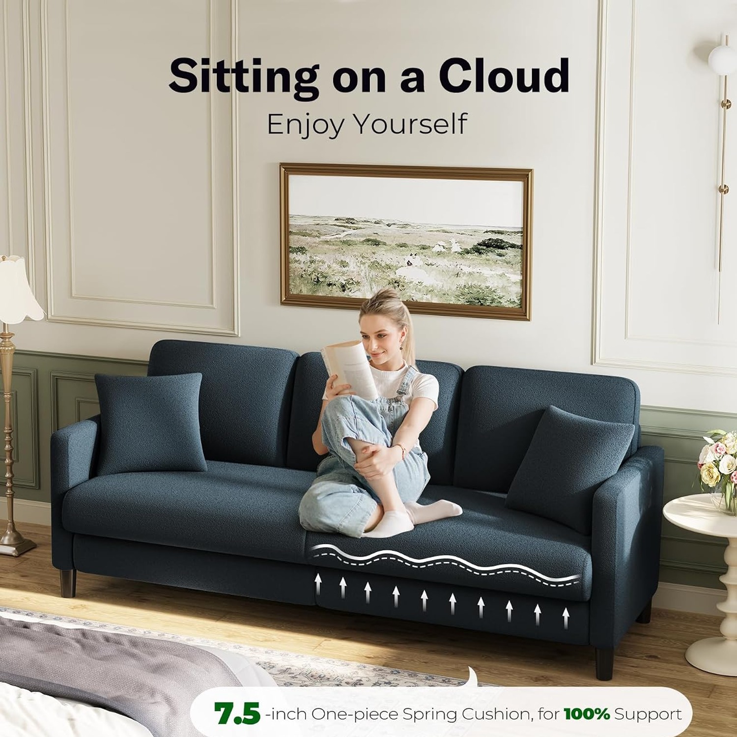 Welzona Blue Grey Three Seater Sofa: image 4