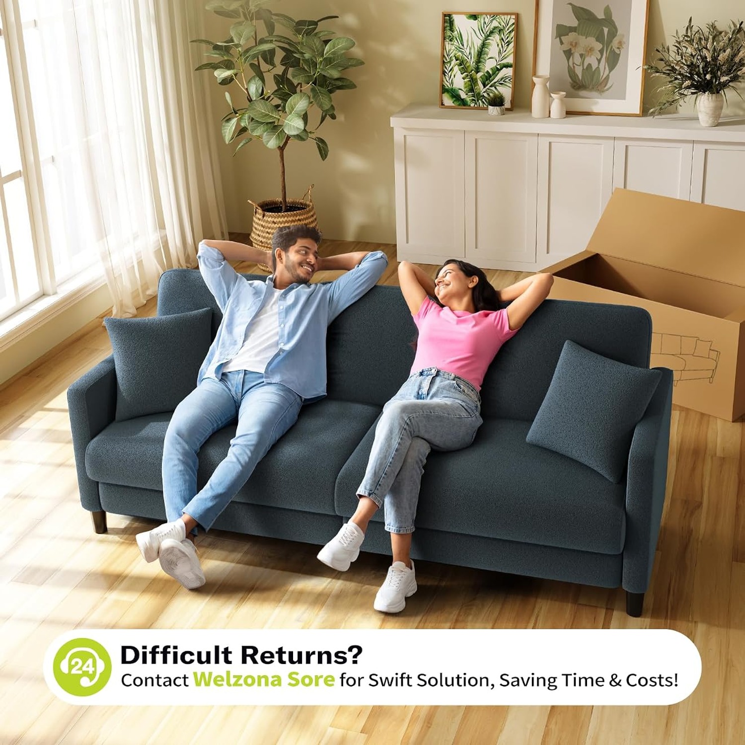 Welzona Blue Grey Three Seater Sofa: image 7