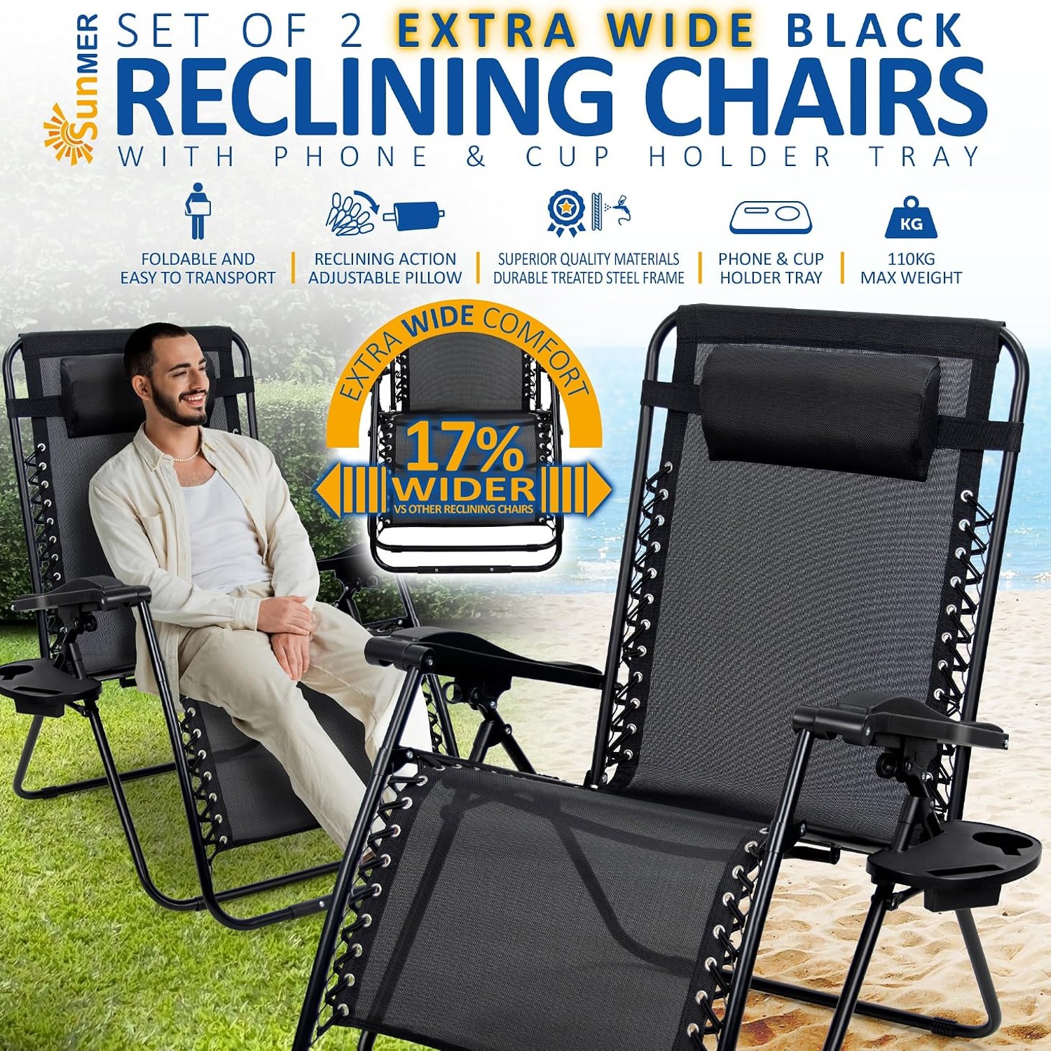 SUNMER Extra Wide Garden Lounger Set of 2: image 4