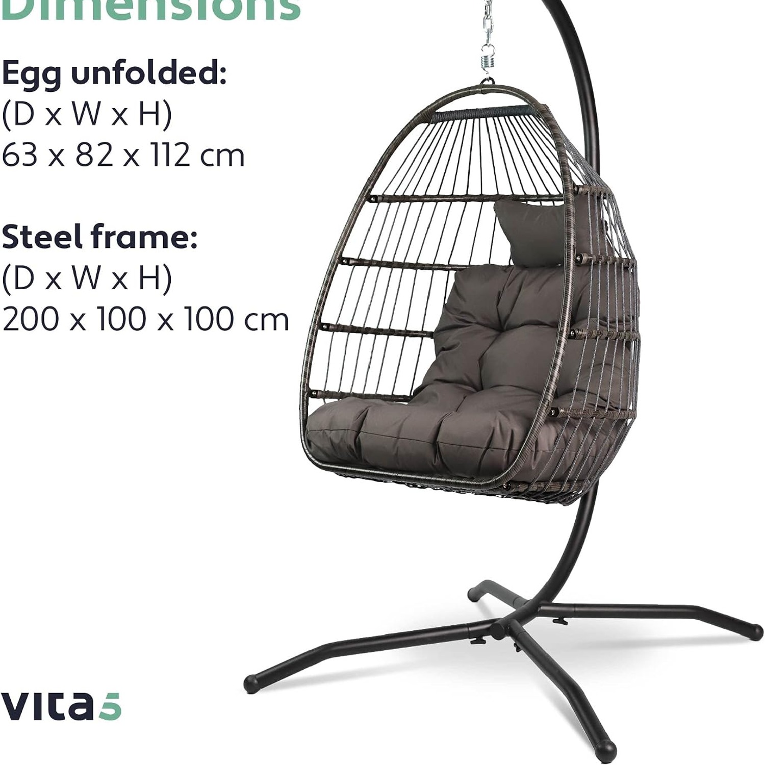VITA5 Folding Hanging Egg Chair with Stand: image 8