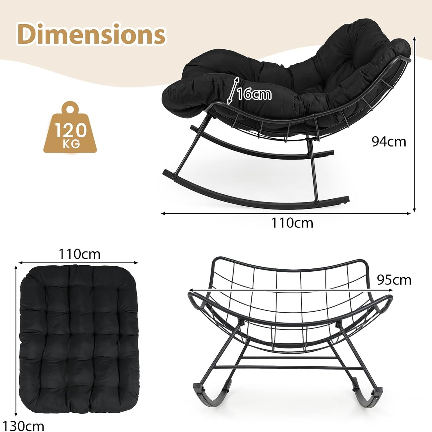 COSTWAY Papasan Egg Rocking Chair