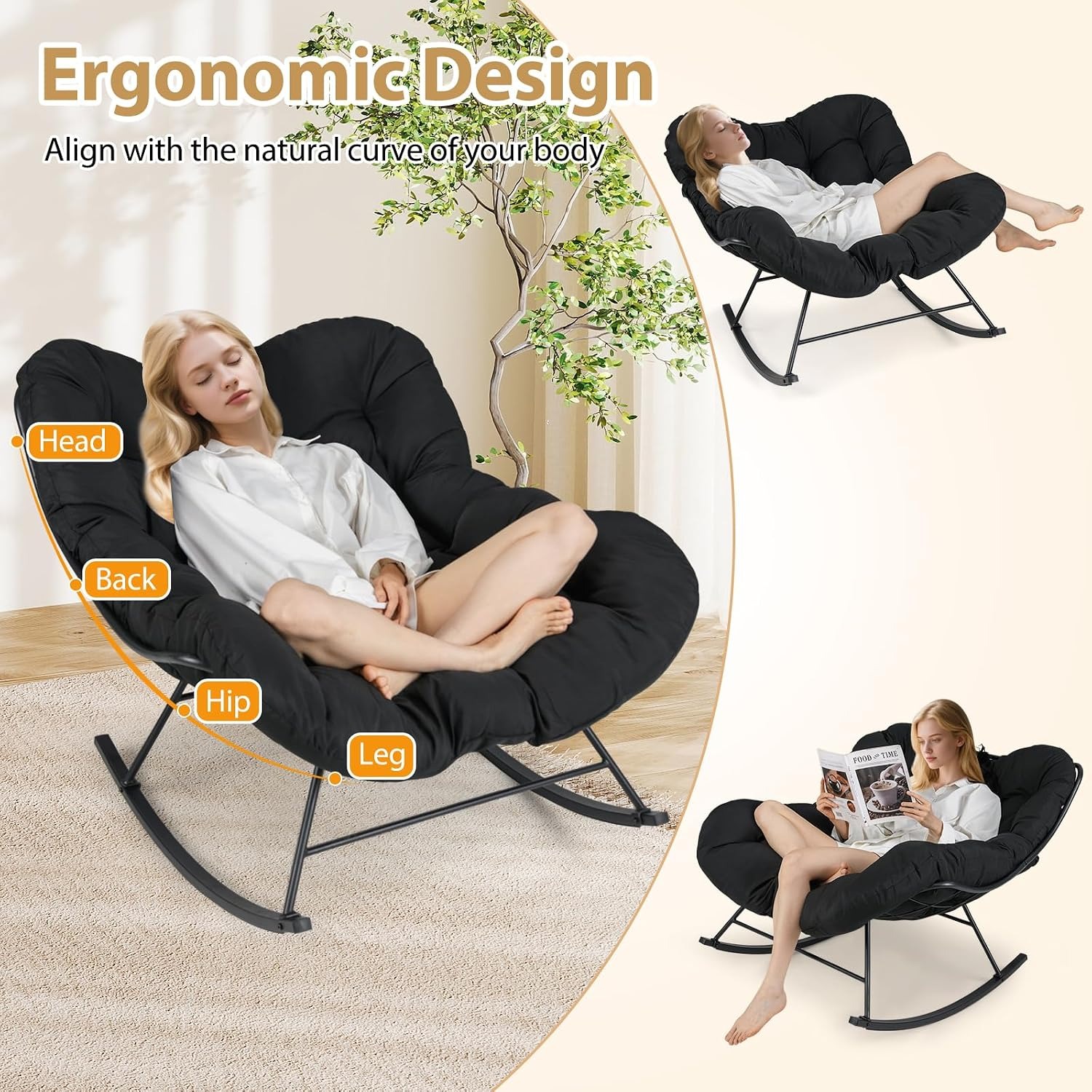COSTWAY Papasan Egg Rocking Chair