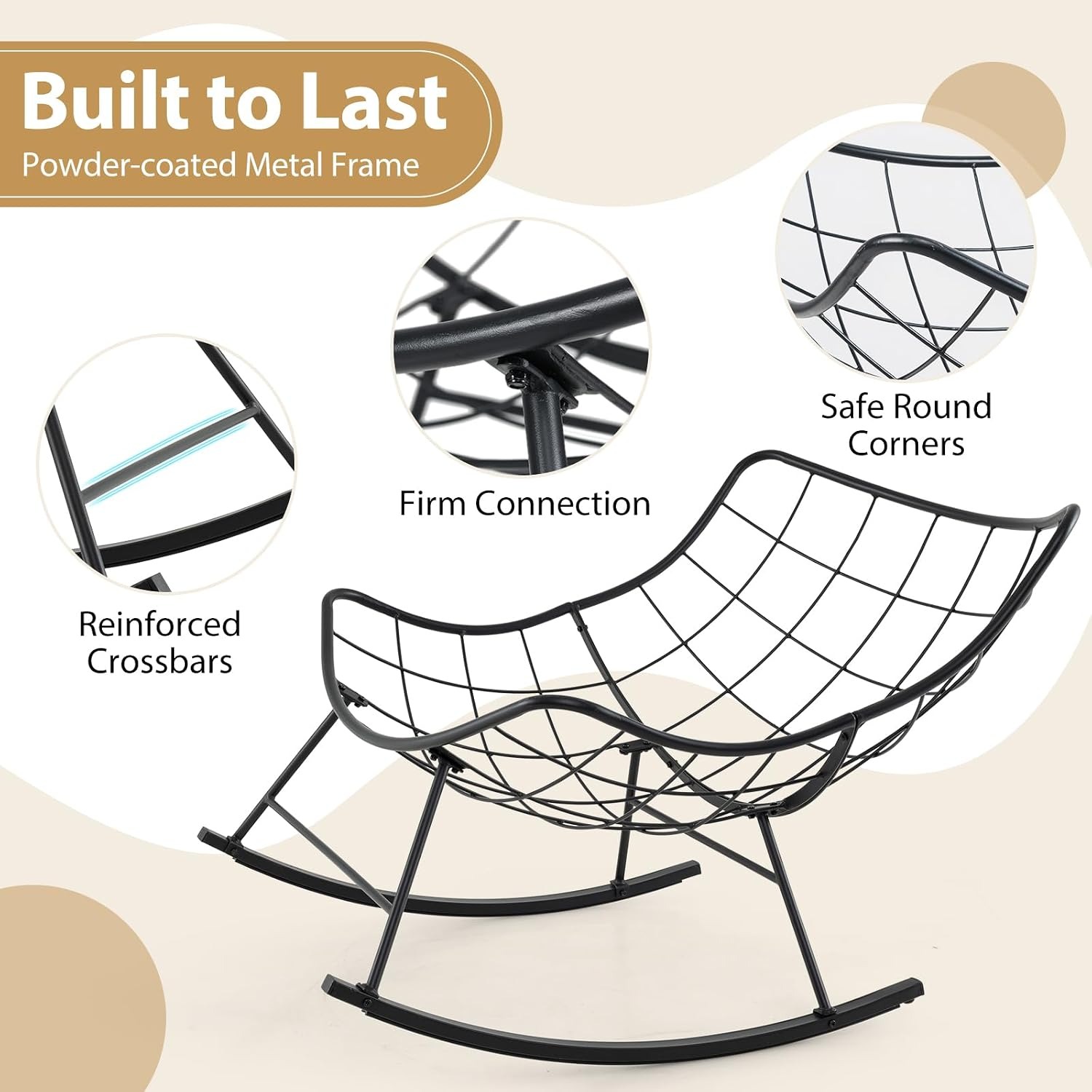COSTWAY Papasan Egg Rocking Chair: image 7