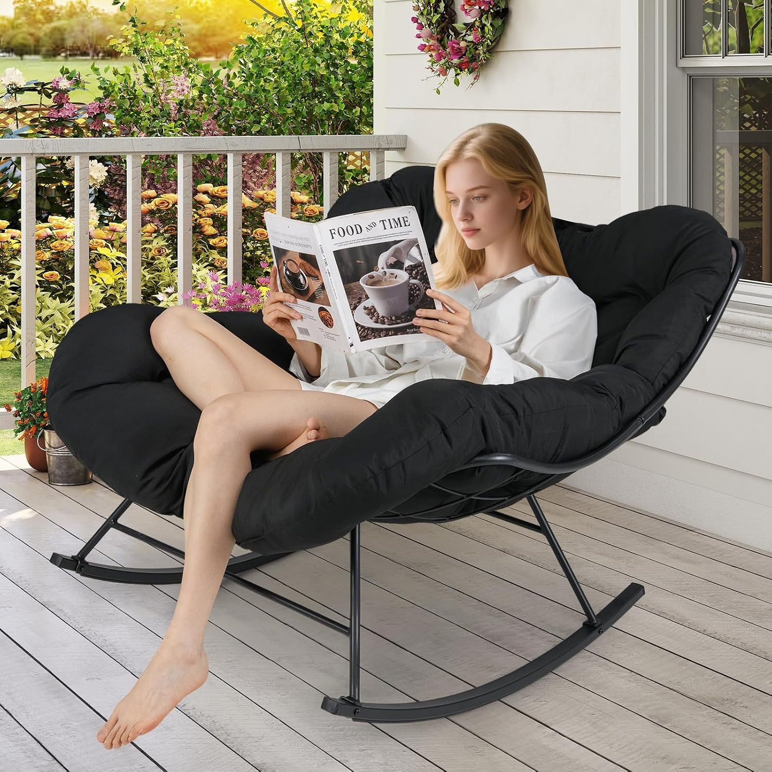 COSTWAY Papasan Egg Rocking Chair: image 8