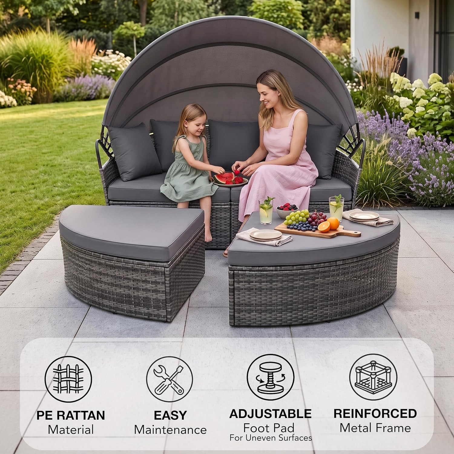 EVRE Rattan Garden Daybed with Canopy: image 5