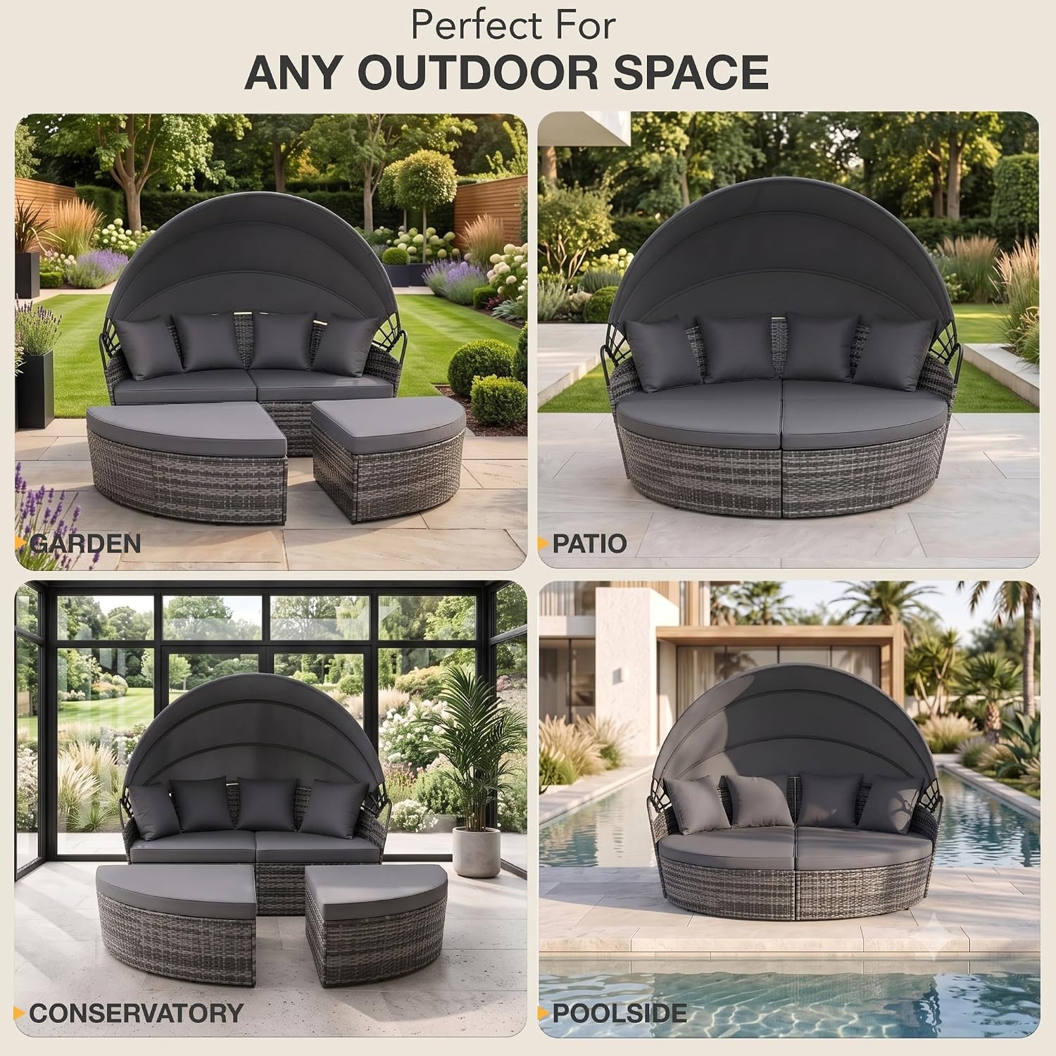 EVRE Rattan Garden Daybed with Canopy: image 7