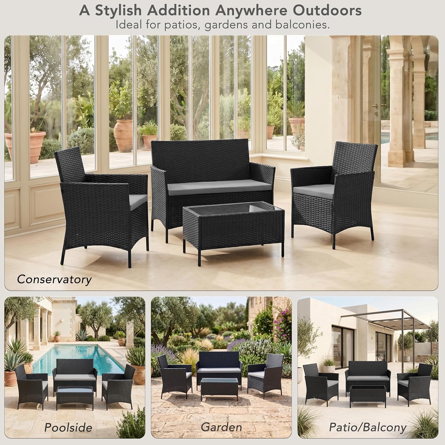 EVRE Madrid Rattan Garden Sofa Set: image 8