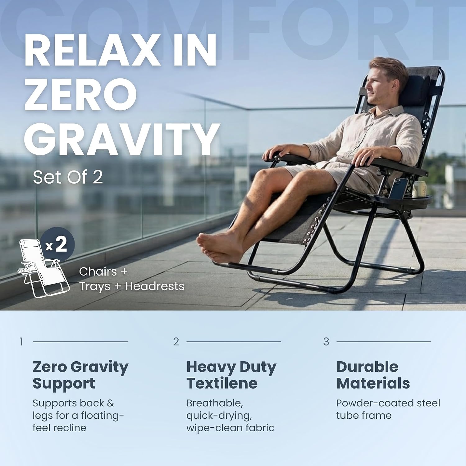 Straame Classic Zero Gravity Chair Set of 2: image 3